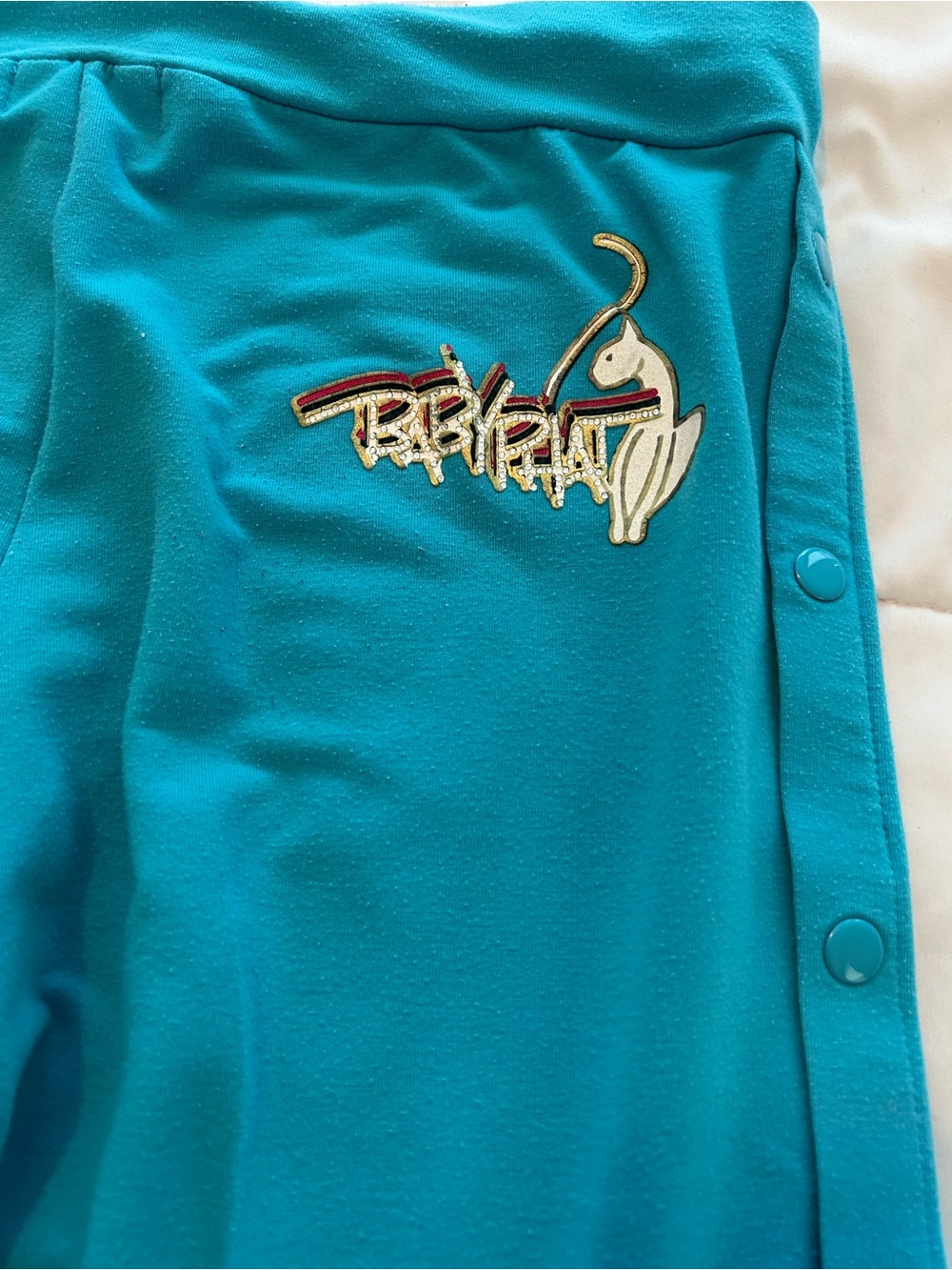 Women’s Turquoise Snap-Button Jogger Pants with Embroidered Logo - Picture 2 of 6